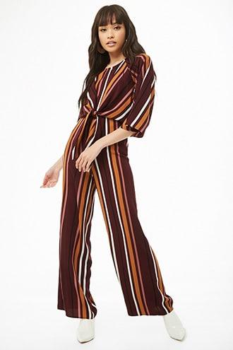 Forever21 Tie-front Striped Jumpsuit