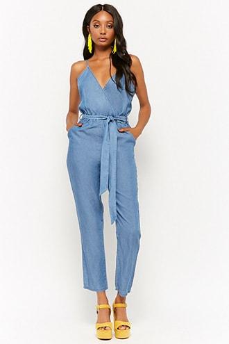 Forever21 Wide-leg Chambray Jumpsuit