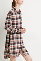 Love21 Women's  High-slit Plaid Flannel Tunic (navy/rust)
