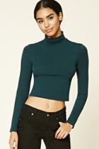 Forever21 Women's  Peacock Cropped Knit Turtleneck