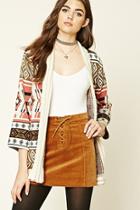 Forever21 Women's  Cream & Rust Tribal Print Shawl Cardigan