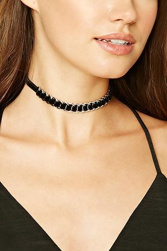 Forever21 Silver & Black Velvet Cutout Choker
