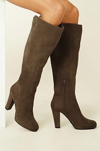 Forever21 Women's  Olive Faux Suede Knee-high Boots