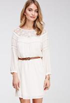 Forever21 Contemporary Belted Crocheted Chiffon Dress