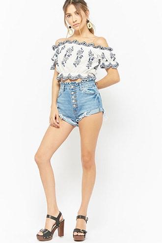 Forever21 Embroidered Off-the-shoulder Crop Top