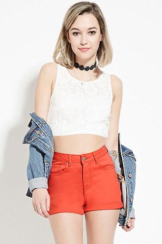 Forever21 Women's  Tomato High-waisted Denim Shorts