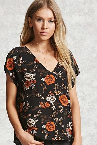 Forever21 Floral Print V-neck Top