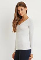 Forever21 Women's  Silver Long Sleeve V-neck Tee