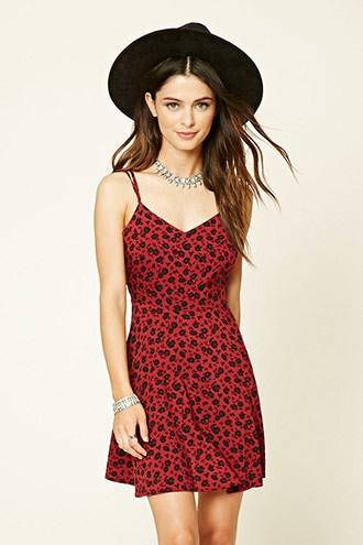 Forever21 Women's  Wine & Black Floral Print Strappy-back Dress