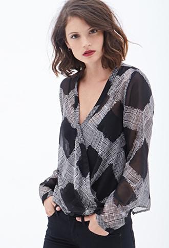 Forever21 Contemporary Sheer Printed Surplice Top