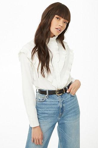 Forever21 Pleated-trim Poplin Shirt