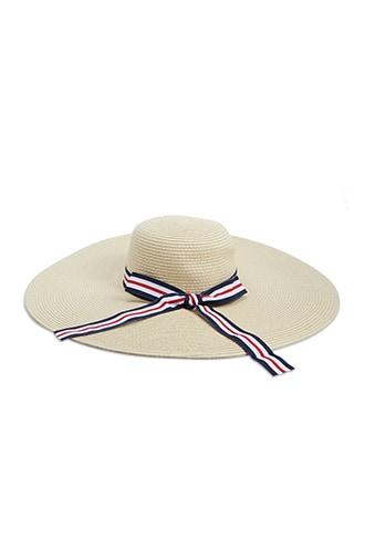 Forever21 Wide-brim Straw Bow-trim Hat