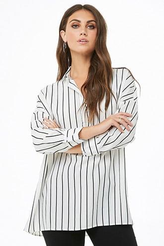 Forever21 Striped Collared Longline Top