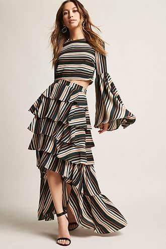 Forever21 Stripe High-low Flounce Skirt