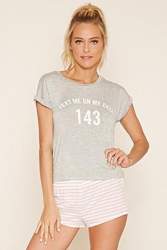 Forever21 Women's  Grey & Cream Cell Phone 143 Graphic Pj Set