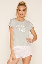 Forever21 Women's  Grey & Cream Cell Phone 143 Graphic Pj Set