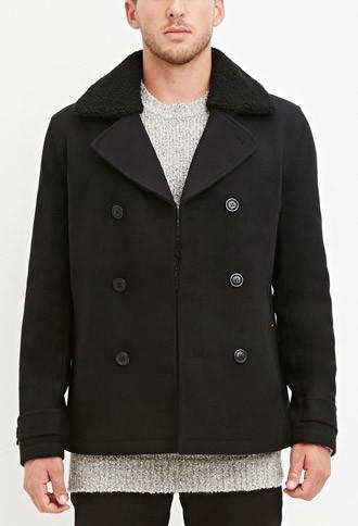 21 Men Faux Shearling Collar Coat