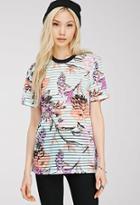 Forever21 Sheer-striped Floral Print Top