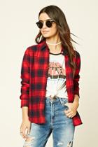 Forever21 Women's  Red & Navy Tartan Plaid Flannel Shirt