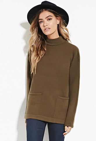 Forever21 Women's  Olive Mock Neck Sweater