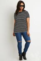 Forever21 Plus Women's  Contrast-trim Striped Tee (black/ivory)