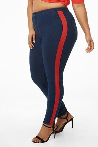 Forever21 Plus Size Striped-trim Skinny Jeans