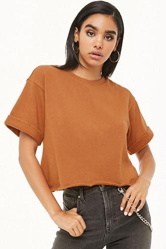 Forever21 Fleece Knit Raw-cut Hem Top