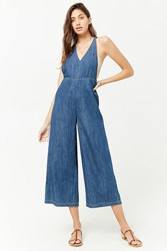 Forever21 Wide-leg Denim Jumpsuit