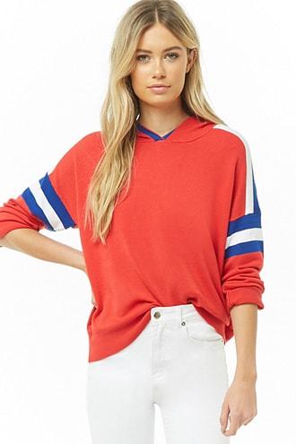 Forever21 Multicolor Striped-trim Hooded Top