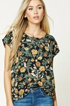 Forever21 Women's  Black & Rust Boxy Floral Print Top