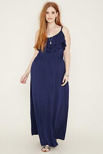 Forever21 Plus Women's  Navy Plus Size Ruffled Maxi Dress