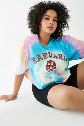 Forever21 Plus Size Harvard Tie-dye Cropped Tee