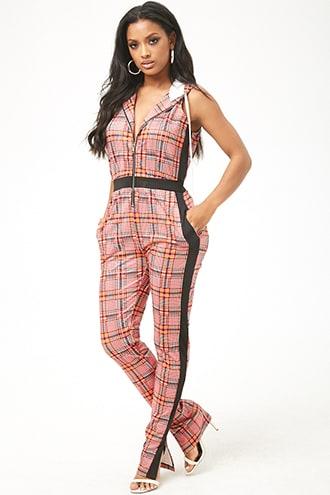 Forever21 Multicolor Glen Plaid Hooded Jumpsuit