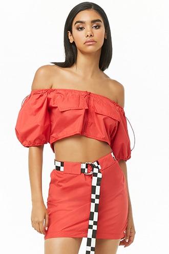 Forever21 Windbreaker Crop Top & Mini Skirt Set