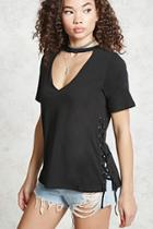 Forever21 Laced-side Choker Neck Tee