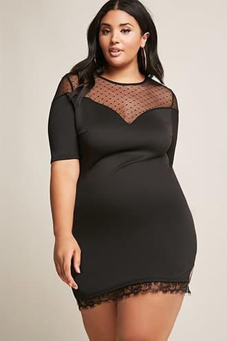 Forever21 Plus Size Swiss Dot Illusion Bodycon Dress