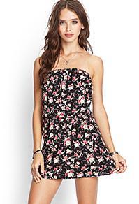Forever21 Strapless Rose Print Dress