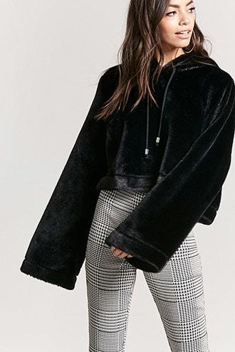 Forever21 Faux Fur Flare Sleeve Hoodie
