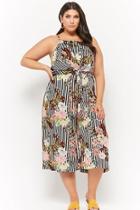 Forever21 Plus Size Floral Striped Tie-front Jumpsuit