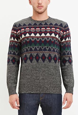 21 Men Marled Geo-patterned Sweater