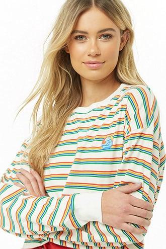 Forever21 Ocean Vibes Graphic Striped Tee