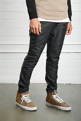 21 Men Men's Faux Leather Moto Joggers