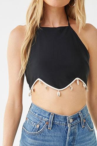 Forever21 Cowrie-shell Hem Halter Crop Top