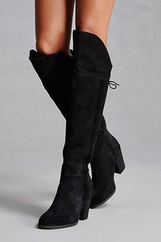 Forever21 Women's  Black Sbicca Suede Lace-up Boots