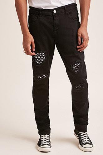 Forever21 Crysp Denim Checkered-insert Jeans