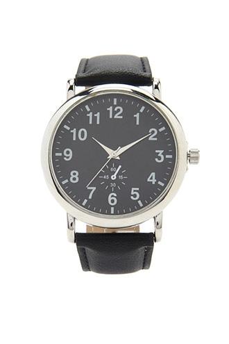 21 Men Black & Silver Men Faux Leather Analog Watch