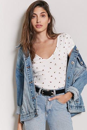 Forever21 Ribbed Floral Print Top