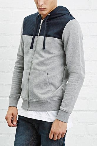 21 Men Men's  Heather Grey & Navy Quilted-panel Hoodie