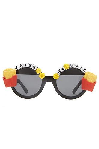 Forever21 Black & Red Round Brow-bar Sunglasses