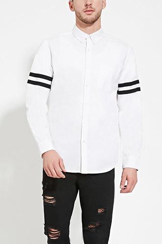 21 Men Men's  White & Black Varsity-striped Cotton Shirt